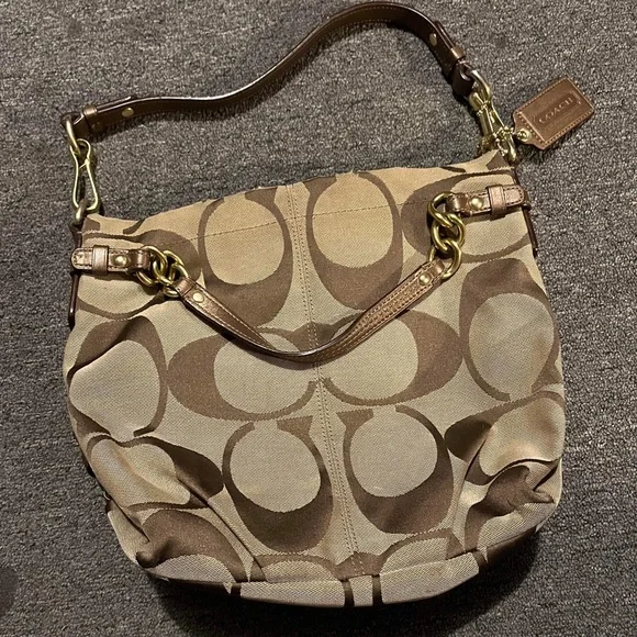 Coach 24CM Signature Khaki Brown Duffle Shoulder Bag Handbag F15067 Leather - Picture 6 of 16